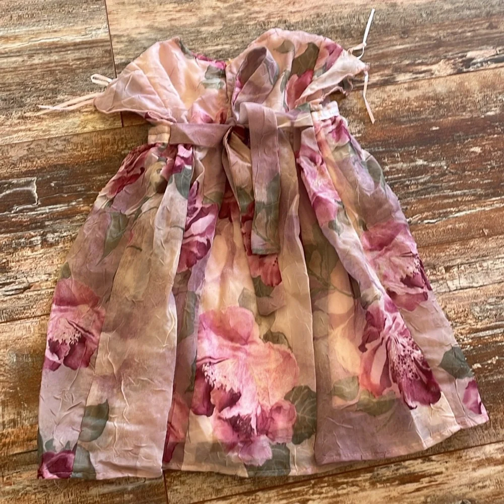 Biscotti pink floral 12 month dress with ribbon accents